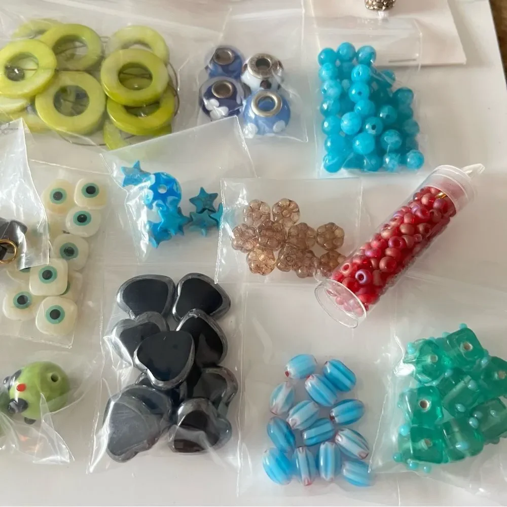Assorted Beads Lot Gemstone Ceramic Novelty Glass